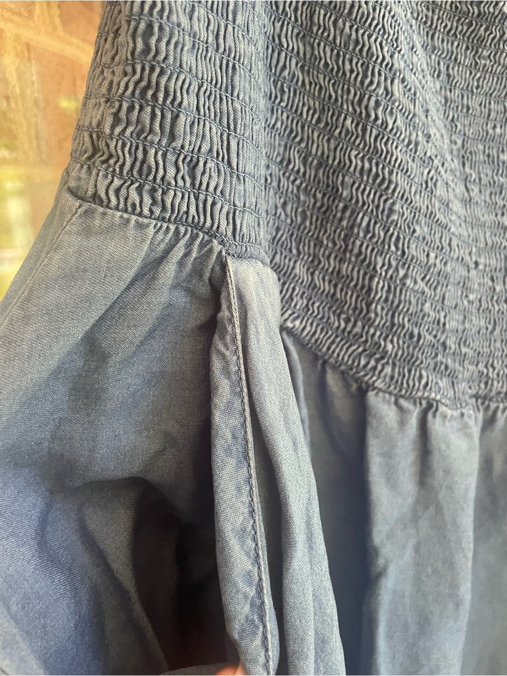 Torrid Blue Chambray Off Shoulder Smocked Dress Size 1 Lyocell Pocket - Picture 6 of 7